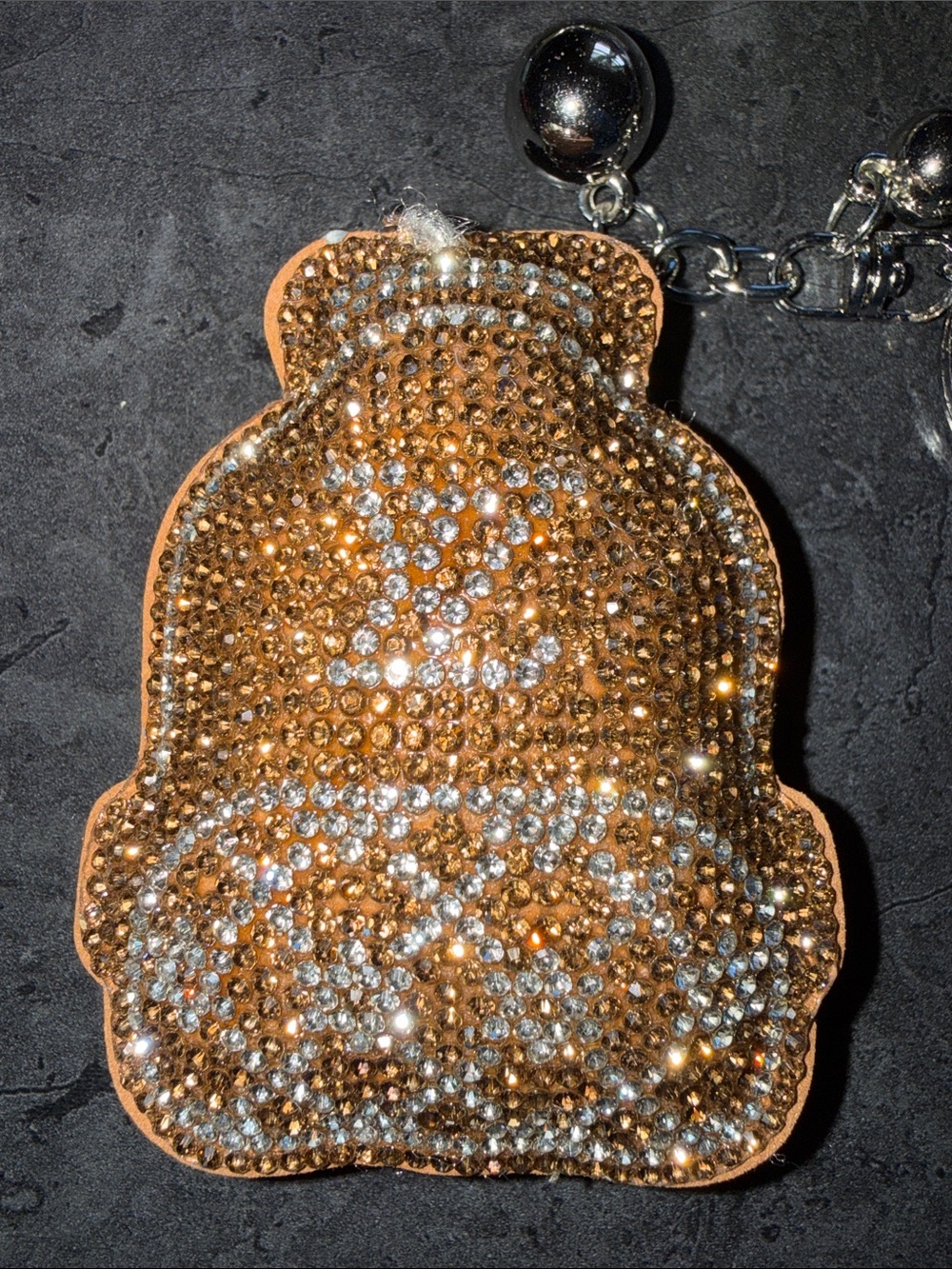 Crystal-Embellished Gold Backpack Charm Keychain